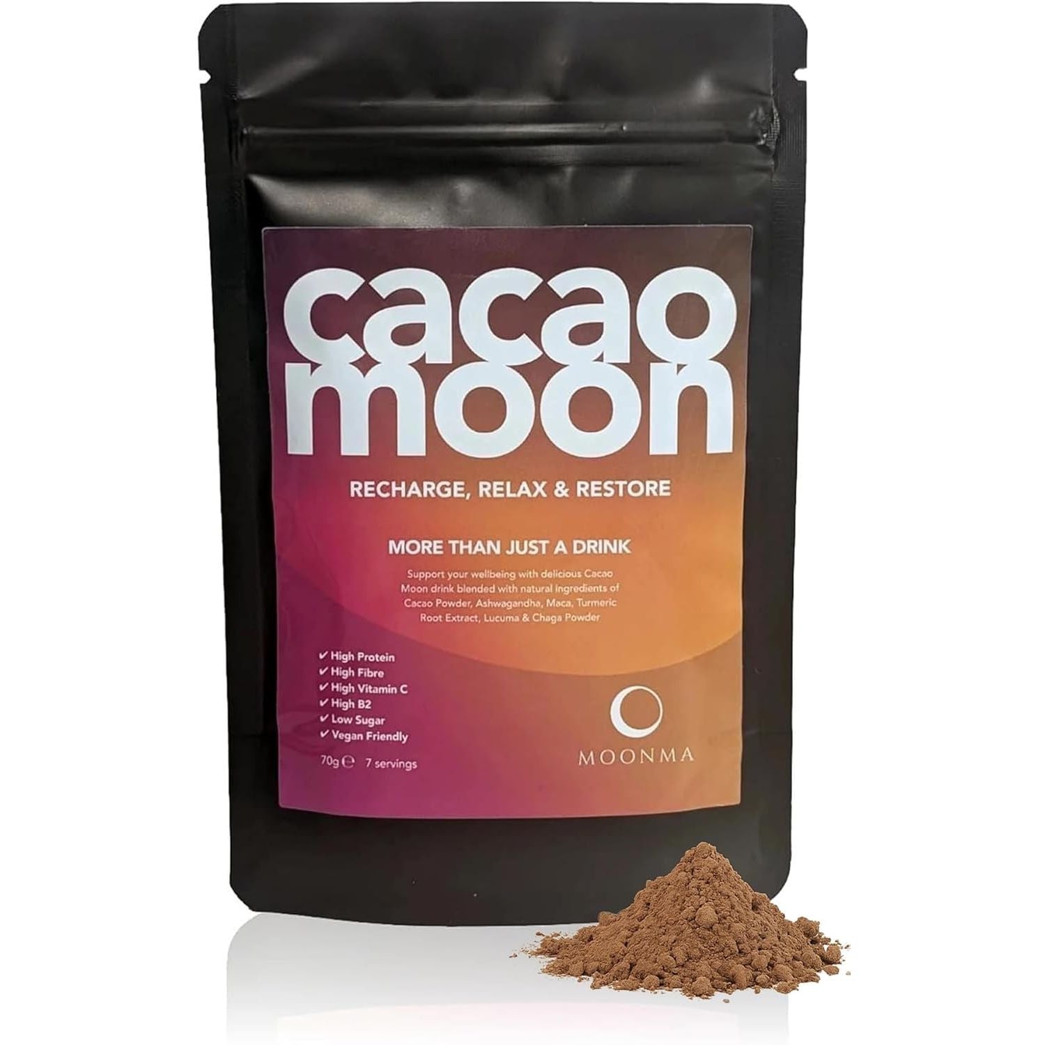 Hot Chocolate Super Blend with Cacao Powder, Ashwagandha, Maca, Lucuma, Turmeric Root & Chaga Mushroom Powder Drink 70G (7 Servings) Vegan Friendly & UK Made