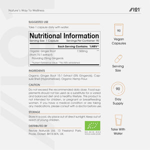 Organic Ginger Extract 7500Mg – Standardised 5% Gingerols (25Mg) - 90 Vegan Capsules (3 Months Supply) – Resealable and Recyclable Pouch by Alpha01