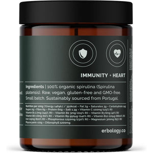 Erbology Organic Spirulina Powder 90G - 45 Servings - Sustainably Sourced in Portugal - Energy and Immunity Support - Rich in Chlorophyll, B Vitamins, Iron and Phosphorus - Vegan - Gmo-Free