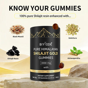 Shilajit Gummies - Pure Himalayan Shilajit Gummies Gold, Fulvic Acid & 85+ Trace Minerals I - Vegan, Non-Gmo,Individually Wrapped for Travel - 60 Gummies