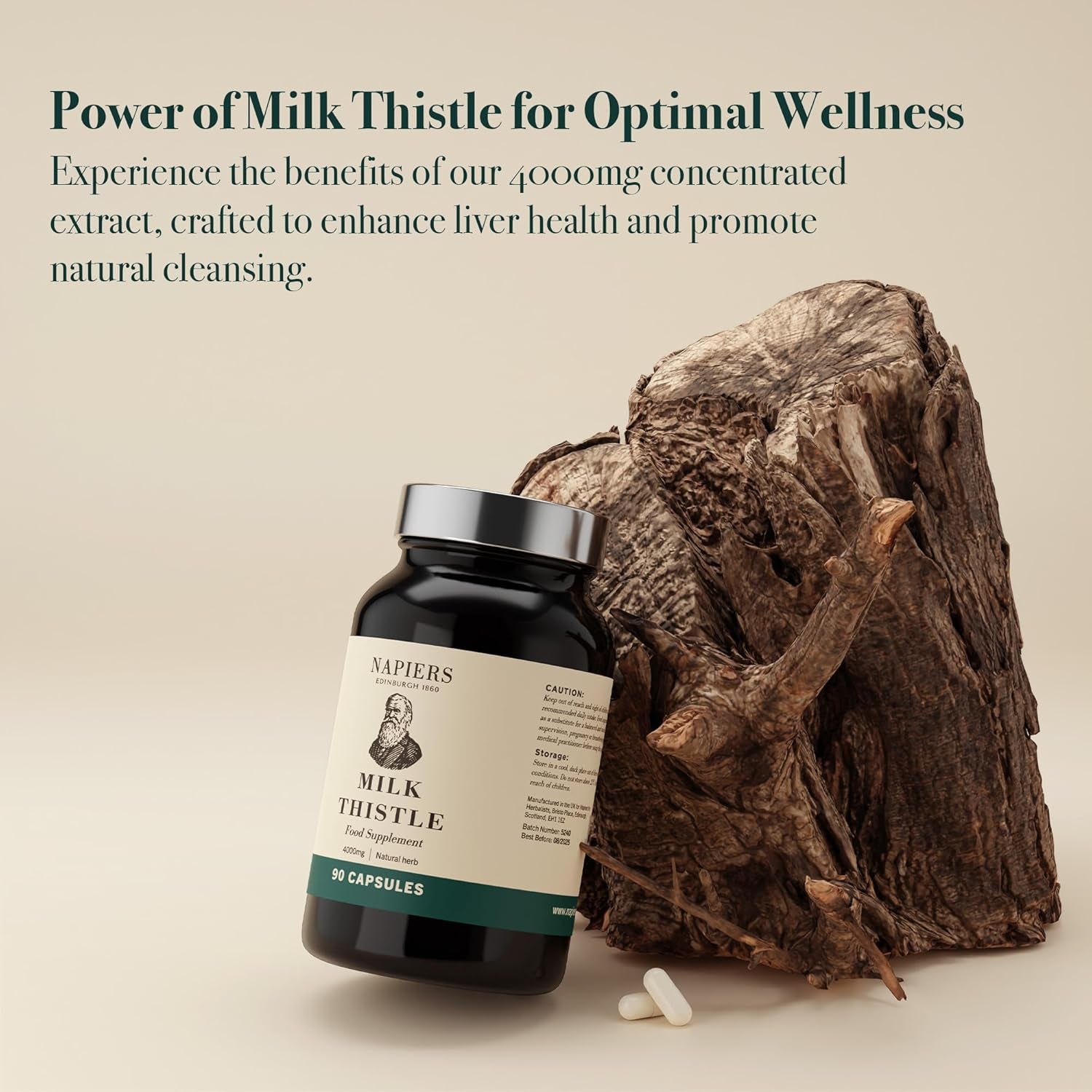 Napiers Milk Thistle High Strength - 4000Mg per Capsule with Concentrated Silymarin 80% - Liver Cleanse & Detox - 90 Vegan Capsules (3 Months Supply)