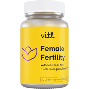 Vitl Female Fertility Supplement - 30 Vegan Capsules - Includes Folic Acid, Vitamin B12 & Zinc - Formulated with 17 Essential Nutrients & Vitamins - Conception Support for Women - 1 Month Supply