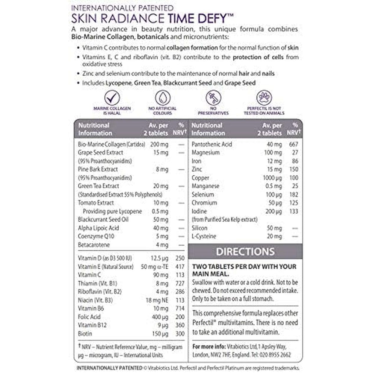 Perfectil Platinum Skin Radiance Tablets with Time-Defy Complex, Vitabiotics