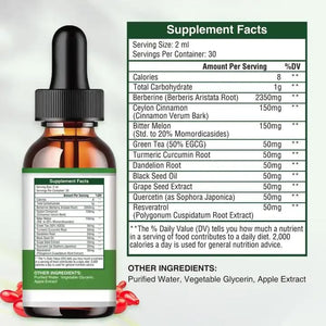 Berberine Supplement 3000Mg High Strength, 100% Absorption with 3X Berberine 1000Mg High Strengh Concentration, Natural Ingredients, Green Apple Flavour, 60Ml