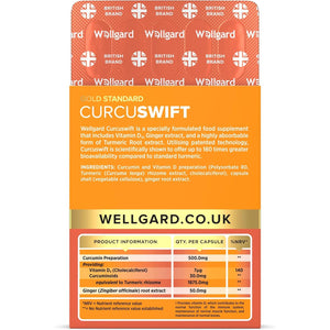 Wellgard Curcuswift Turmeric - High Strength Turmeric Supplement, Curcumin with Vitamin D3 & Ginger for Immune Support & Bone Health