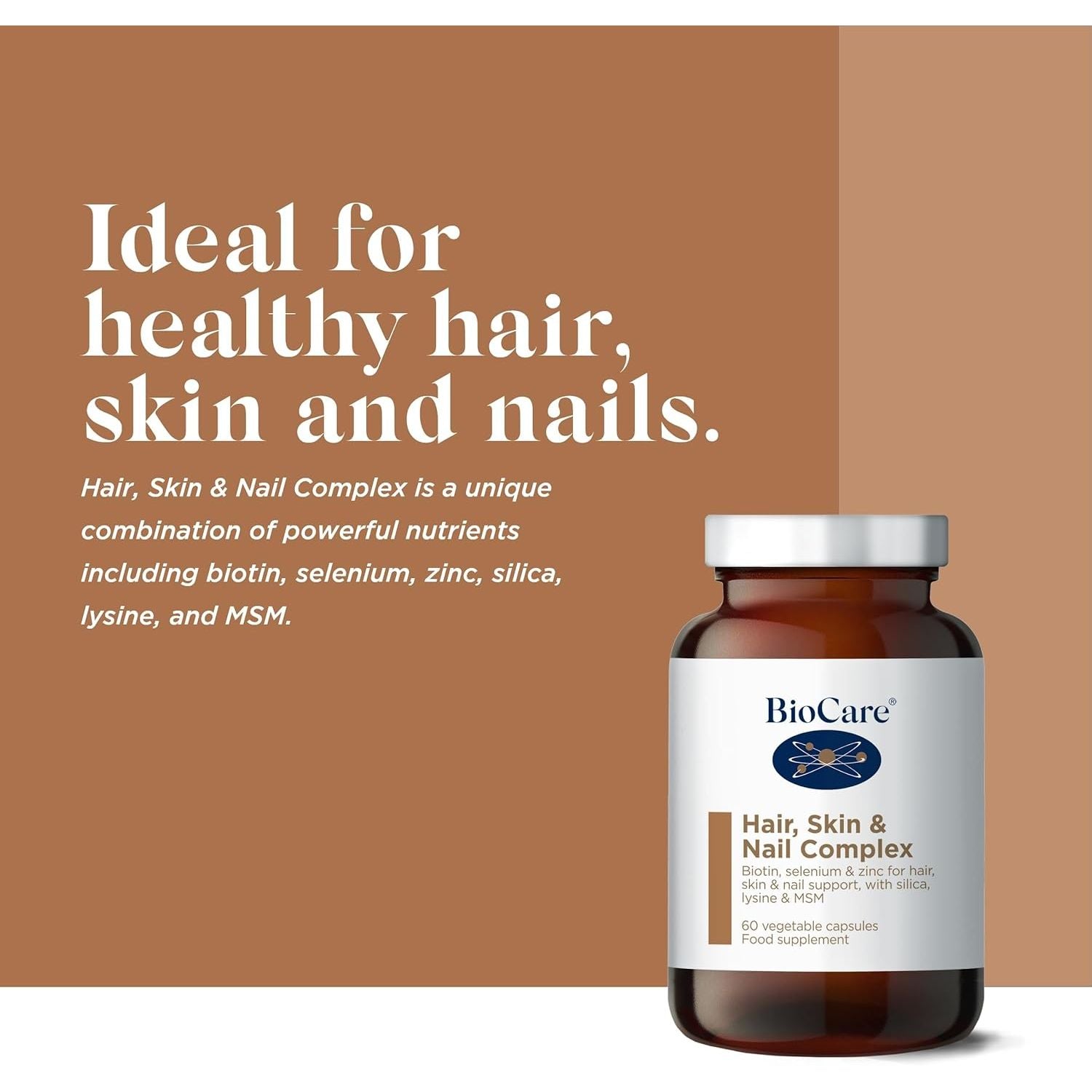 Biocare Hair, Skin & Nail Complex - with Biotin, Selenium, Zinc, Silica, Lysine & MSM - 60 Capsules