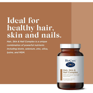 Biocare Hair, Skin & Nail Complex - with Biotin, Selenium, Zinc, Silica, Lysine & MSM - 60 Capsules