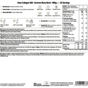 Protein Works - Collagen 360, Powder Supplement, Type I & III, High Protein, Summer Berry Burst, 480G, 32 Servings