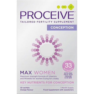 Proceive® MAX Women - Fertility Supplement for Conception - Pregnancy Vitamins for Women Trying to Conceive - Zinc, Folic Acid, Vitamin D - 30 Sachets (1 Month Supply) - Certified Vegan