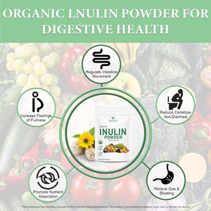 Organic Inulin Powder, Soluble FOS Inulin, Fiber Prebiotic Intestinal Support, Enhances Calcium Absorption, Vegan Friendly, Non GMO, Natural Fibers for Smoothie & Drinks, 2.2 Lbs/1 Kg