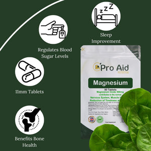 Magnesium 500Mg Tablets 90 Pack by Proaid | Vegan & Vegetarian | 3 Months Supply | Made in UK | Easy to Swallow 11Mm Tablets