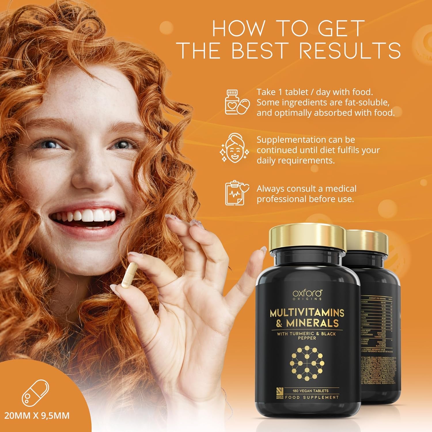 Award Winning A-Z Multivitamins and Minerals Boosted with Turmeric | Made in the UK | Vegan Multivitamin Tablets for Women & Men | 100% NRV Multivitamin with 27 Key Nutrients | 180 Capsules