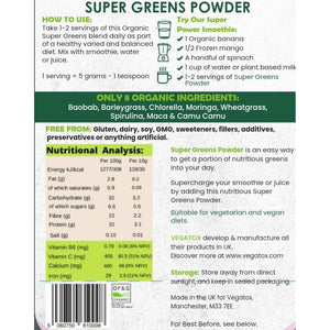 Organic Super Greens Powder 50 Servings | Boost Energy, Digestion & Immunity | Green Powder Superfood | Vegan, 100% Natural & Alkaline | No Gluten, No Artificial Ingredients