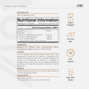Flaxseed Oil 2000Mg – 90 Vegan Softgels – Cold-Pressed with Omega 3-6-9 – Pure & Potent Linum Usitatissimum - Resealable and Recyclable Pouch by Alpha01