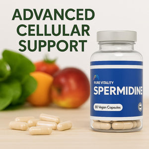 Pure Vitality : Spermidine Trihydrochloride 98% Purity - 90 X 8Mg Vegan Capsules - GMP HACCP Certified - UK Manufacturer - Gluten Free - Lab Tested - Optimal Dosage