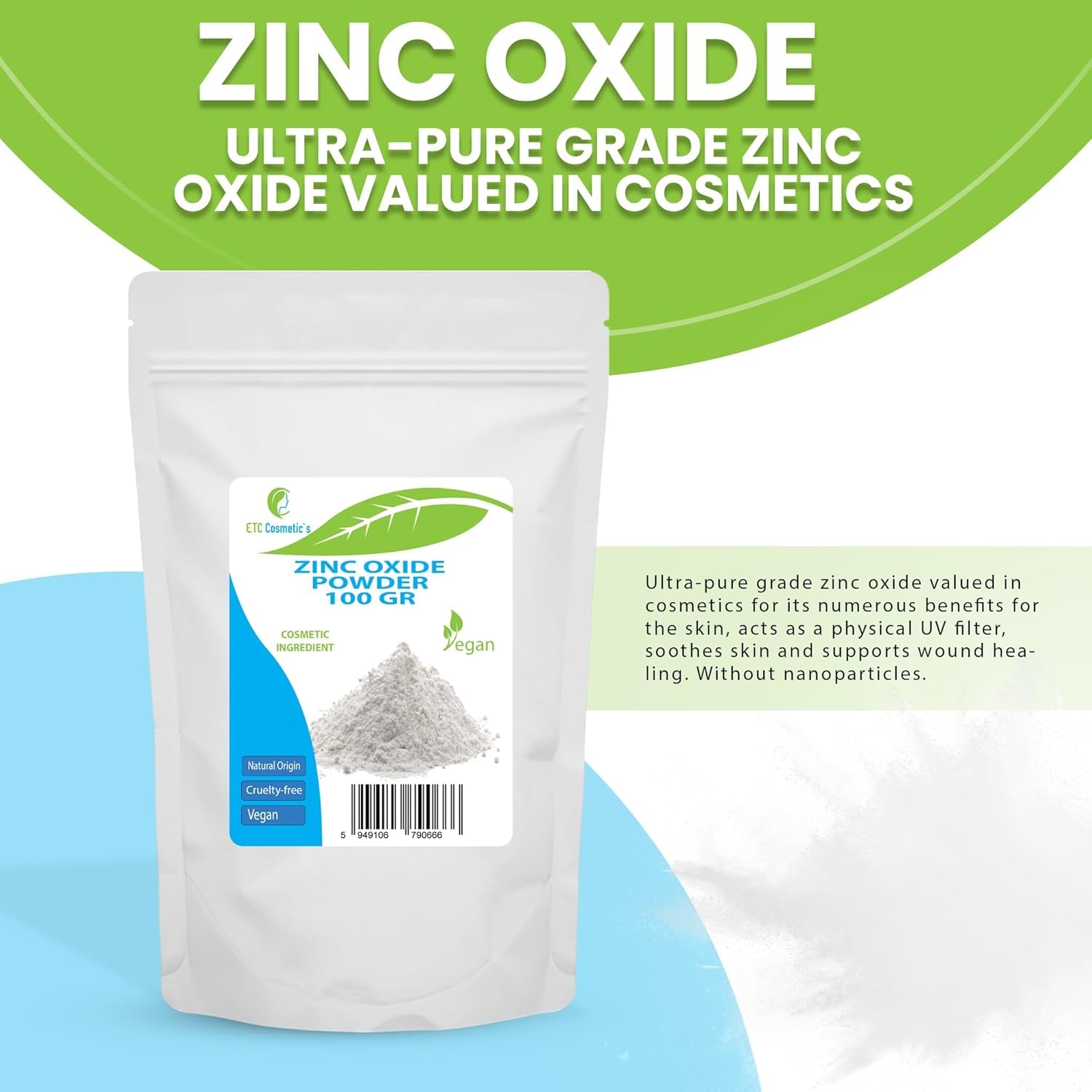 Zinc Oxide Powder - 100 Gr - Cosmetic Ingredient, High Purity Material, Non-Nano