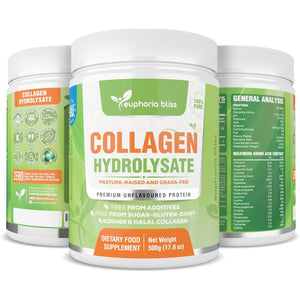 Premium Collagen Powder 500G Unflavoured High Grade Hydrolysed Collagen Joints, Bones, Gut, Wrinkles, Hair, Skin, Nails, Pain, Injury, Sleep, Fitness, Fasting Friendly, Keto, Halal & Kosher Certified