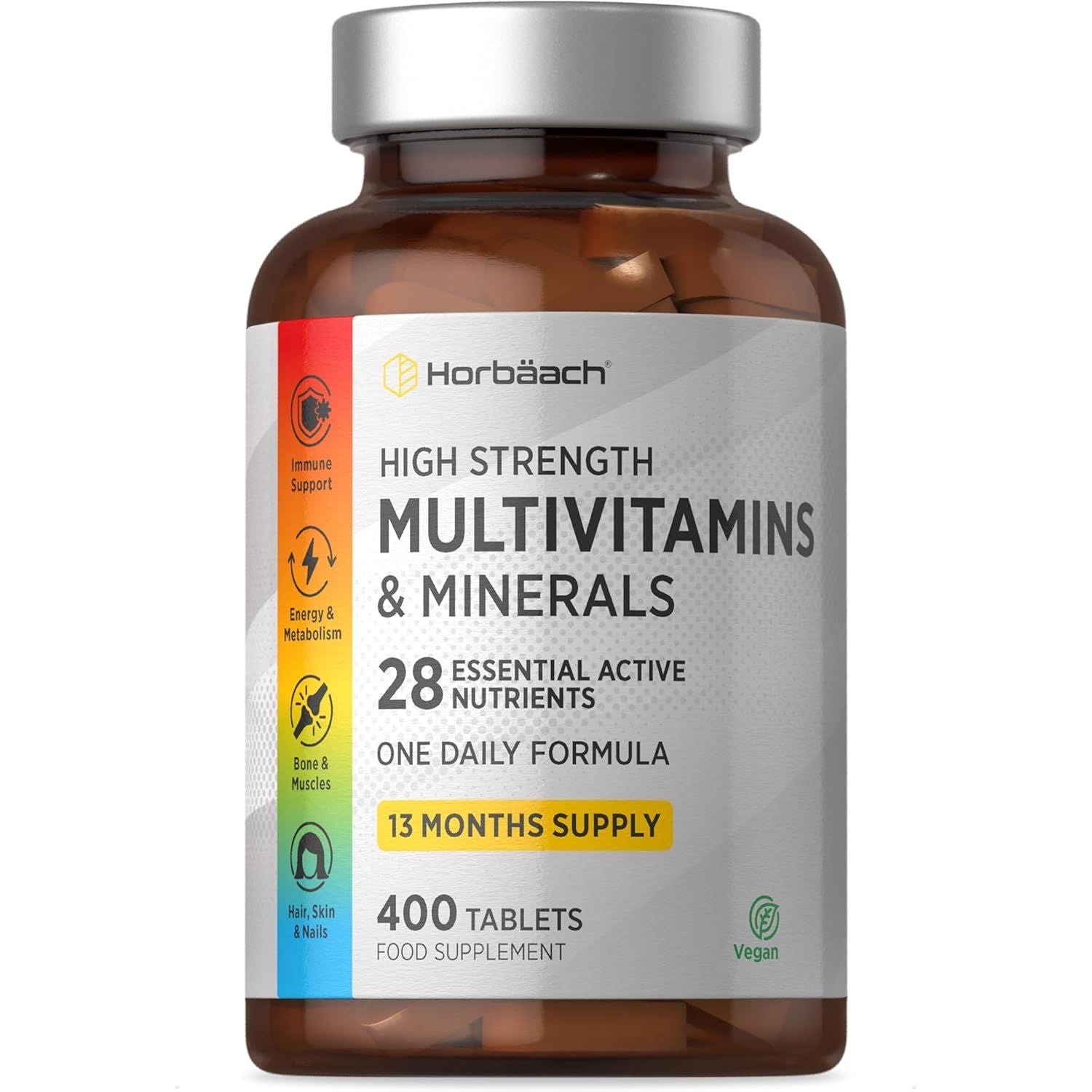 Multivitamin Tablets for Men and Women | 400 Count (13 Months Supply) | with 28 Essential Nutrients Including Vitamin D, B12, Zinc and Iron | A-Z Vitamins & Minerals | by Horbaach