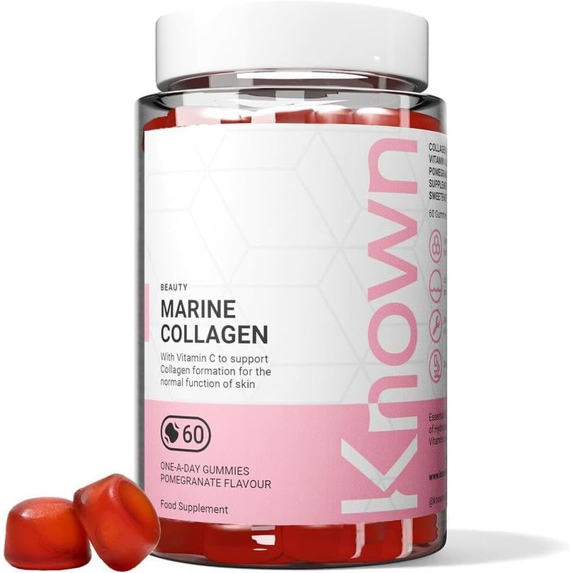 Known Delicious Marine Collagen Gummies - 500Mg Collagen, Vitamin A, C - Skin Support - Natural Pomegranate Flavour - 60 Gummies, 2 Months Supply