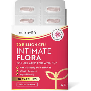 Probiotics for Women - Formulated Bio Cultures for Women’S Intimate Flora - 20 Billion CFU with 5 Live Strains and Vitamin B6 and Cranberry to Support Female Health - 30 Capsules - Nutravita