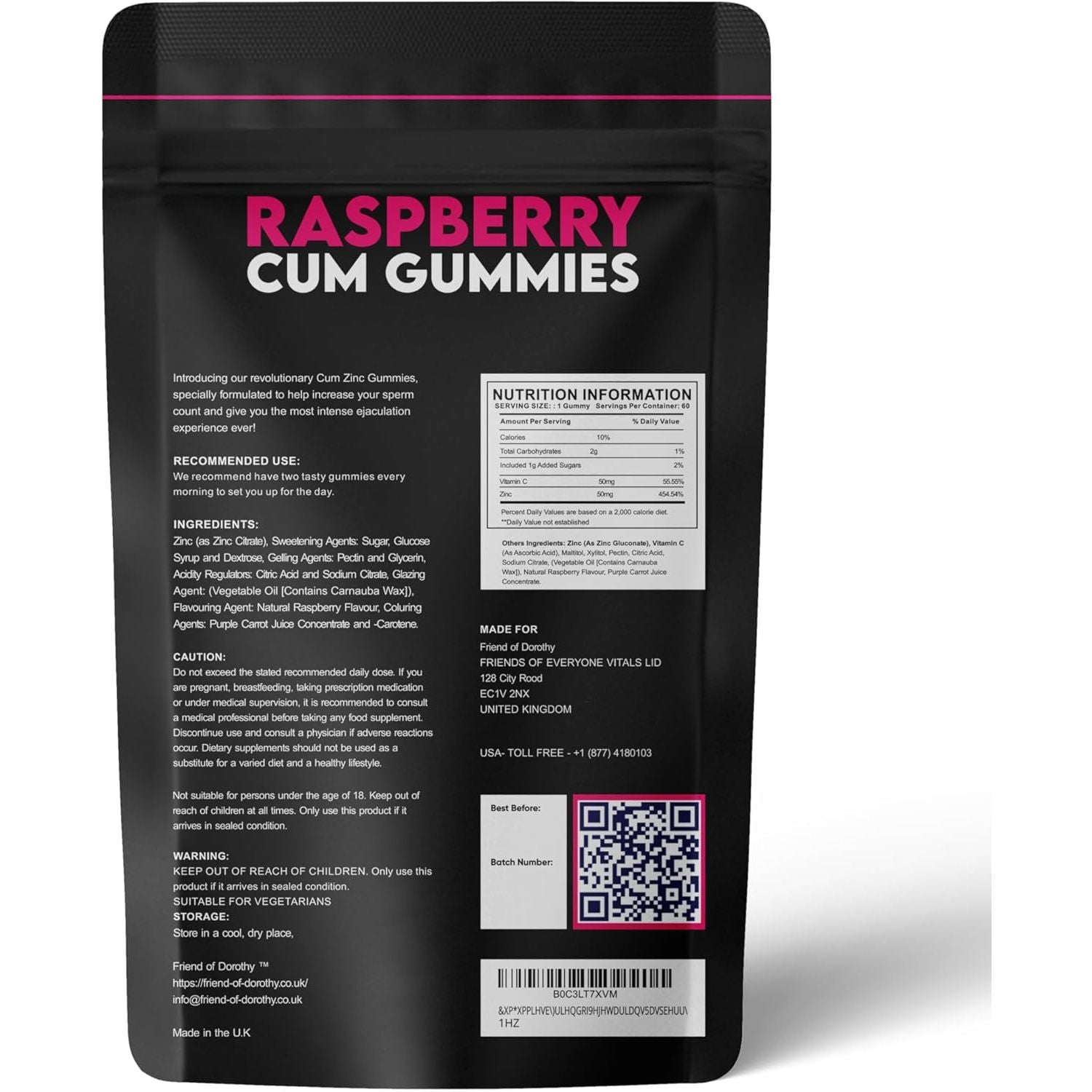 Friend of Dorothy Raspberry C*M Gummies Improves Sperm Volume and Load Semen Volume Supplement - 60 Capsules -
