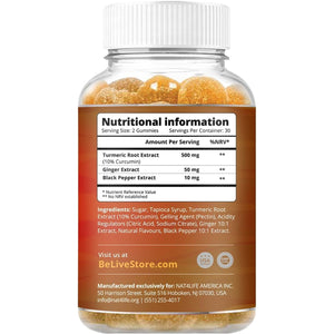 Turmeric Vitamin Supplement Gummies with Ginger & Black Pepper | Supports Joint Pain & Anti-Inflammatory Response | Active Ingredient 300Mg Curcumin Extract | Vegan | Tropical Flavour (60 Count)