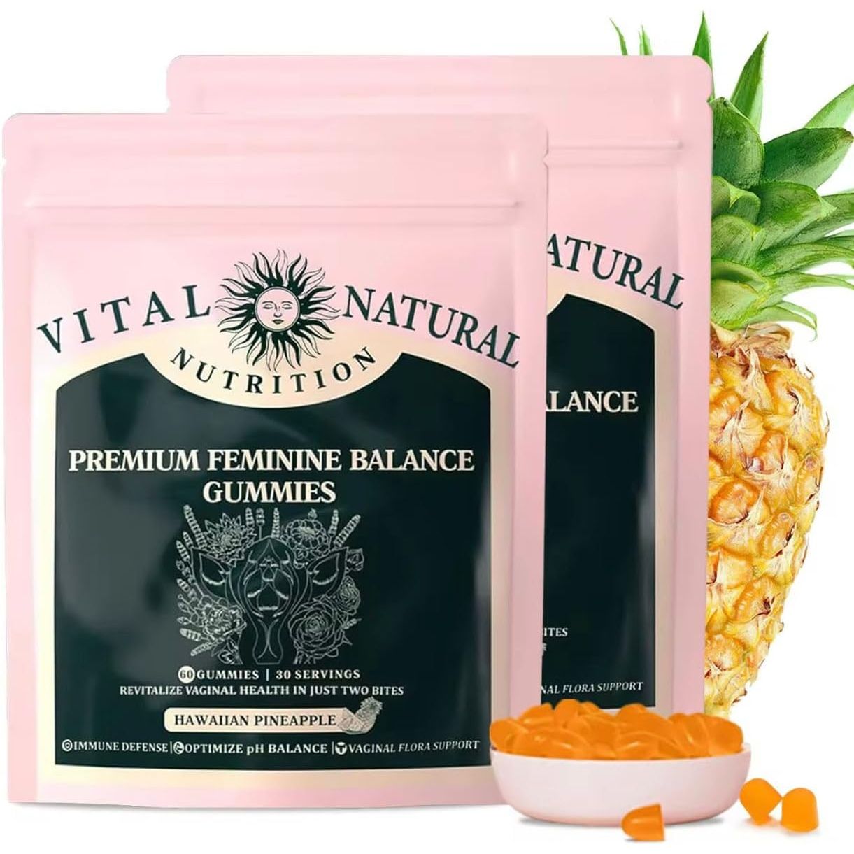 OPTISTRENGTH Balance Vaginal Probiotics Gummies for Women - Ph Balance with Prebiotic & Lactobacillus Probiotic Blend, Promote Healthy Odor & Flora | 60 Count Probiotic for Women Pineapple Flavour