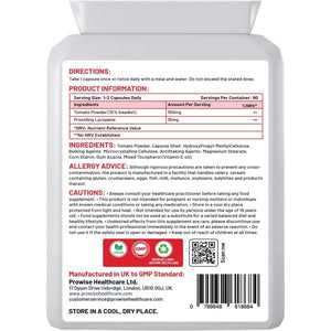 Lycopene 10% Beadlet 15Mg | 90 High Strength Lycopene Capsules | Natural Antioxidant | Vegetarian & Vegan Formula | UK Manufactured under GMP Standards by Prowise Healthcare