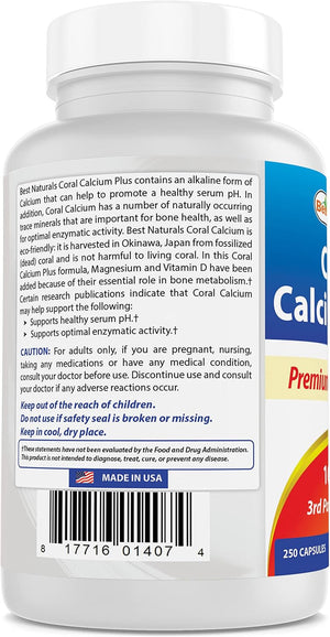 Best Naturals Coral Calcium plus 1000 Mg 250 Capsules (250 Count (Pack of 1))