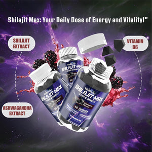 Wellboost Shilajit Max Gummies – 200Mg Shilajit, 40Mg Ashwagandha, 2Mg Vitamin B6 – Vegan Elderberry Flavour – Energy, Vitality & Well-Being Support for Adults (1 Month Supply).