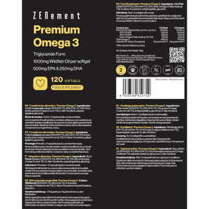 Omega 3 Premium - Triglycerides for Optimal Absorption - 1000 Mg EPA + 500 Mg DHA per Dose - Wild Fish Oil Certified FOS - 120 Capsules