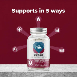 Health & Him Desire Supplements for Men - 60 Capsules - Supplements for Men with Maca Root & Korean Ginseng - Vegan, Gluten-Free