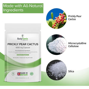 Bodygenix Prickly Pear Cactus Capsules - 1000Mg Digestive Health Immune System anti Inflammation Support Natural Dietary Supplement - 120 Capsules 4 Month Supply