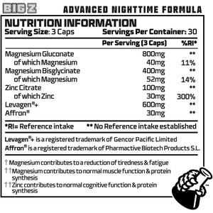 Beast | Big Z Magnesium Sleep Support Supplement with Superior Magnesium Glycinate (Bisglycinate & Gluconate Complex) plus Zinc | 90 Tablets