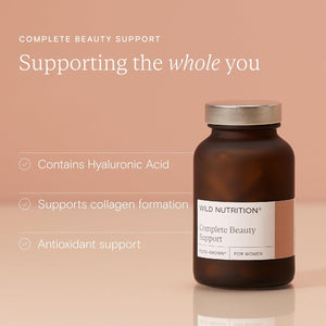WILD NUTRITION Food-Grown® Complete Beauty Support | Hair Skin and Nails Vitamins for Women | Antioxidant & Collagen Formation Support | Hyaluronic Acid, Biotin, Zinc, Selenium & More | 60 Capsules