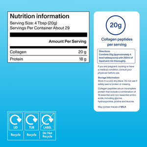 Vital Proteins Collagen Peptides Powder Supplement (Type I, III), Unflavoured Hydrolyzed Collagen-Hair, Skin, Nail Support Supplement, Paleo, Gluten Free, Non-Gmo, 20G per Serving 587G Canister, 1Pack