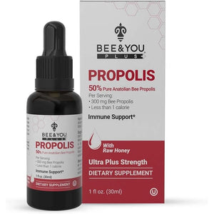 Bee&You, Propolis Liquid Extract Drops, 50% Pure Propolis, Ultra plus Strength, Immune Support Supplement, Sore Throat, Allergy Relief, Respiratory, Antioxidants, Keto, Paleo, Gluten-Free, 1 Fl Oz