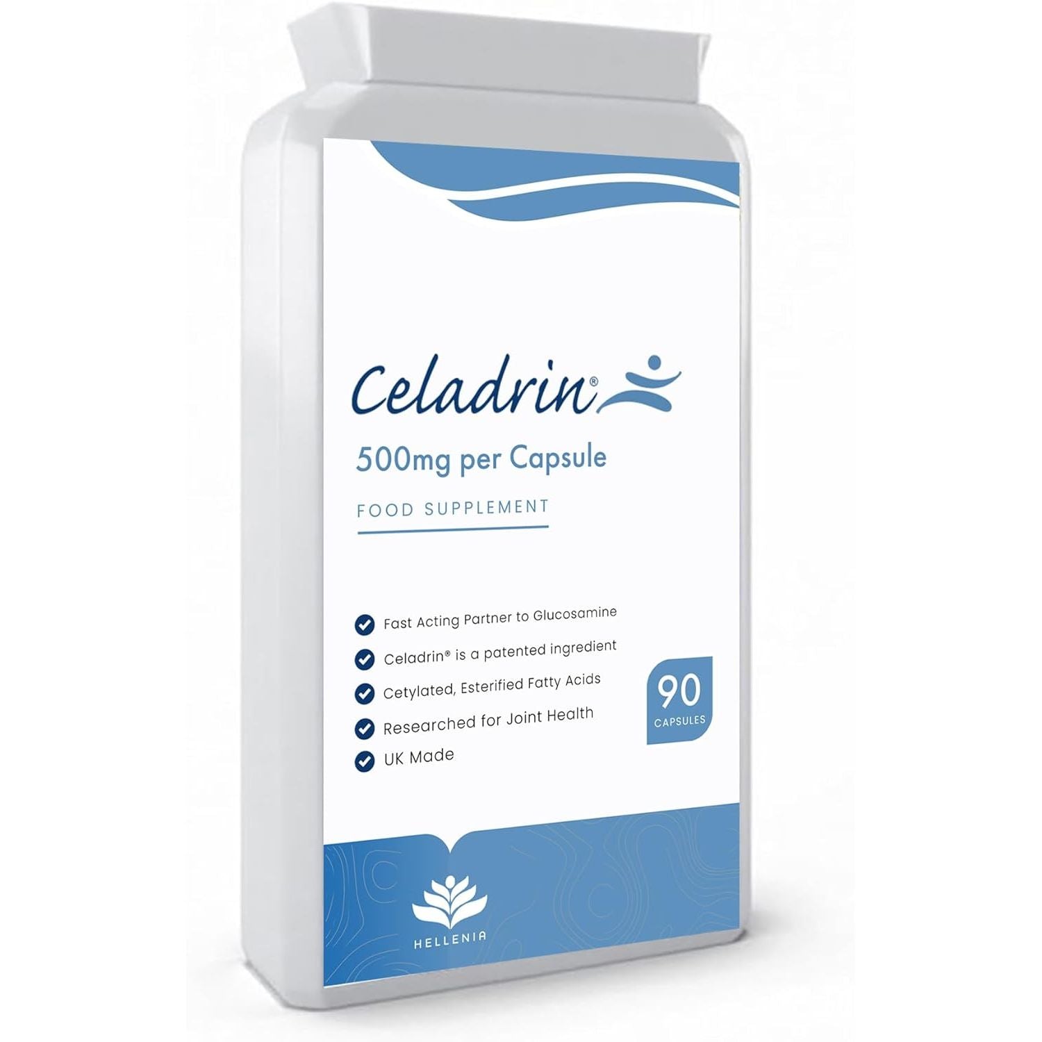 Celadrin® Capsules 500Mg | Potent Joint Care Supplement | Branded Ingredient | Clinically Researched for Improved Joint Function & Mobility | 90 Capsules - Vegan Friendly | Made in the UK by Hellenia