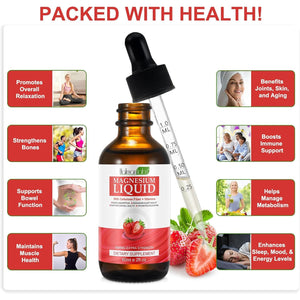 Magnesium Glycinate Liquid Drops-1000Mg Magnesium Liquid Supplement with Cellulose Fiber, Bromelain, Vitamin B6, C, D, Zinc, Magnesium Liquid Drops, Strawberry Flavor