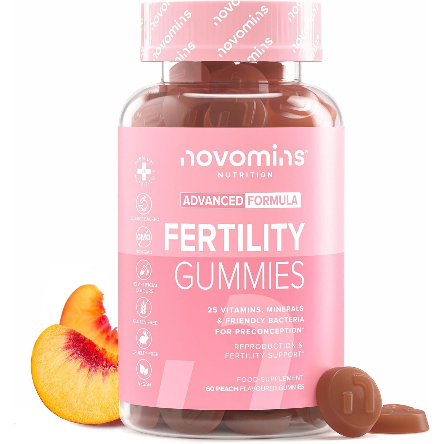 Fertility Supplements for Women - 400Ug Folic Acid, Inositol, Vitamin D, C, E, Coq10-25 Prenatal Vitamins - Vegan & Gluten Free Conception Vitamins for Women - 60 Fertility Gummies - Novomins