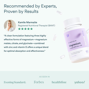 Bettervits Magnesium Glycinate Complex with Citrate, Malate, Zinc & Vitamin D3 | Magnesium Supplements for Muscle Recovery, Heart Health & Sleep Support - High Absorption | 60 Capsules