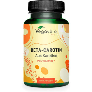 Vegavero Beta Carotene | 180 Capsules | Tan Accelerator | 100% Natural Source of Vitamin a | NO Additives, Lab-Tested | Vegan