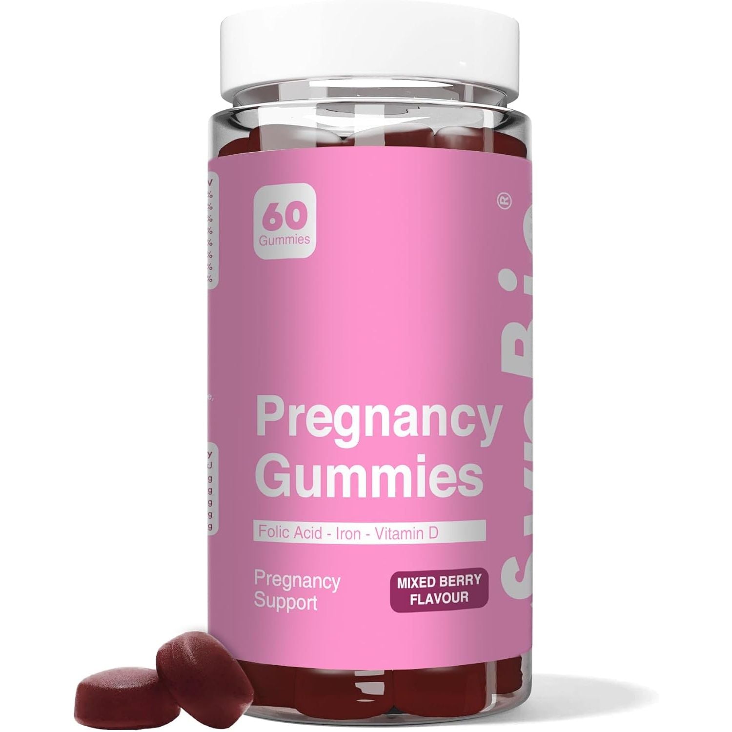 Synbio Pregnancy Gummies | Prenatal Multivitamin with Folic Acid, Vitamin D3, B12, Zinc & More | Gelatin Free, Vegetarian, Nut Free | 60 Mixed Berry Gummies for Daily Pregnancy Support