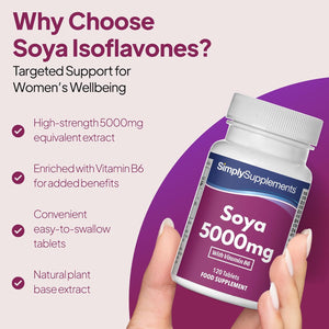 SOYA Isoflavones 5000Mg | Supports Hormonal Balance with Vitamin B6 | Potent Daily Formula | Vegan and Vegetarian Friendly | 120 Tablets = 2 Months' Supply | Manufactured in the UK