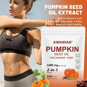 Pumpkin Seed Oil Capsules 300 Softgels, Pumpkin Seed Extract | 2 in 1 Pumpkins Seed Oil for Hair Growth, Cold Pressed, Supports Hair, Heart, Skin Supplement | Non-Gmo | Gluten Free
