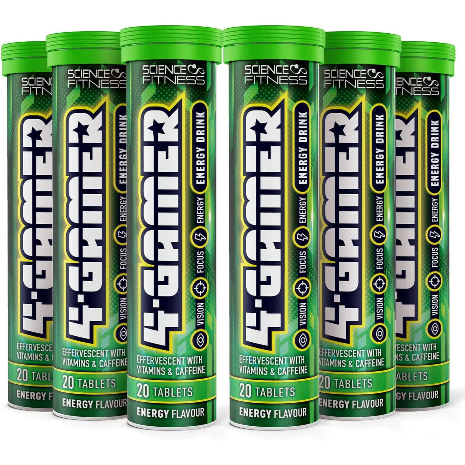 Gaming Supplement 4Gamer- Stimulants for Energy, Focus & Vision - Nootropic Brain Booster with Caffiene, Taurine & Vitamins (6 Tubes)