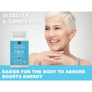 TMG 120 Capsules (1200Mg) 99% Pure Trimethylglycine Supplement as Betaine | High Strength 1-A-Day | 4 Months Supply | Liver Heart Health | Liposomal Delivery for Max Absorption, Longevity, Vegan