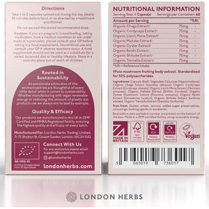 Organic Mushroom Complex 8 | Pure Fruiting Body Extracts Zero Additives | High Strength 30% Extract of Lion'S Mane, Reishi, Cordyceps, Chaga, Shiitake, Tremella, Maitake & Oyster | 60 Vegan Capsules