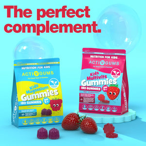 Kids Multi Vitamins 180 Vegan Gummies | Strawberry Flavour | Pouch with 9 Essential Vitamins A, D, E, C, B3, B6, B12, B5 & Iodine | Resealable & Recyclable | Suitable for Kids Age 5+ by Activgums®