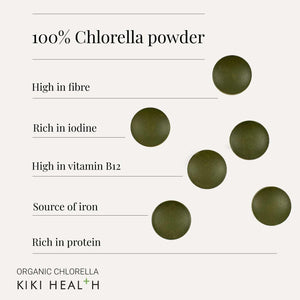 KIKI Health Organic Chlorella Tablets | 100% Organic Chlorella - Digestive, Immune, & Brain Health | Natural Source of Vegan Protein & Vitamins | Superfood for Detox Support, 200 Tablets (500Mg)